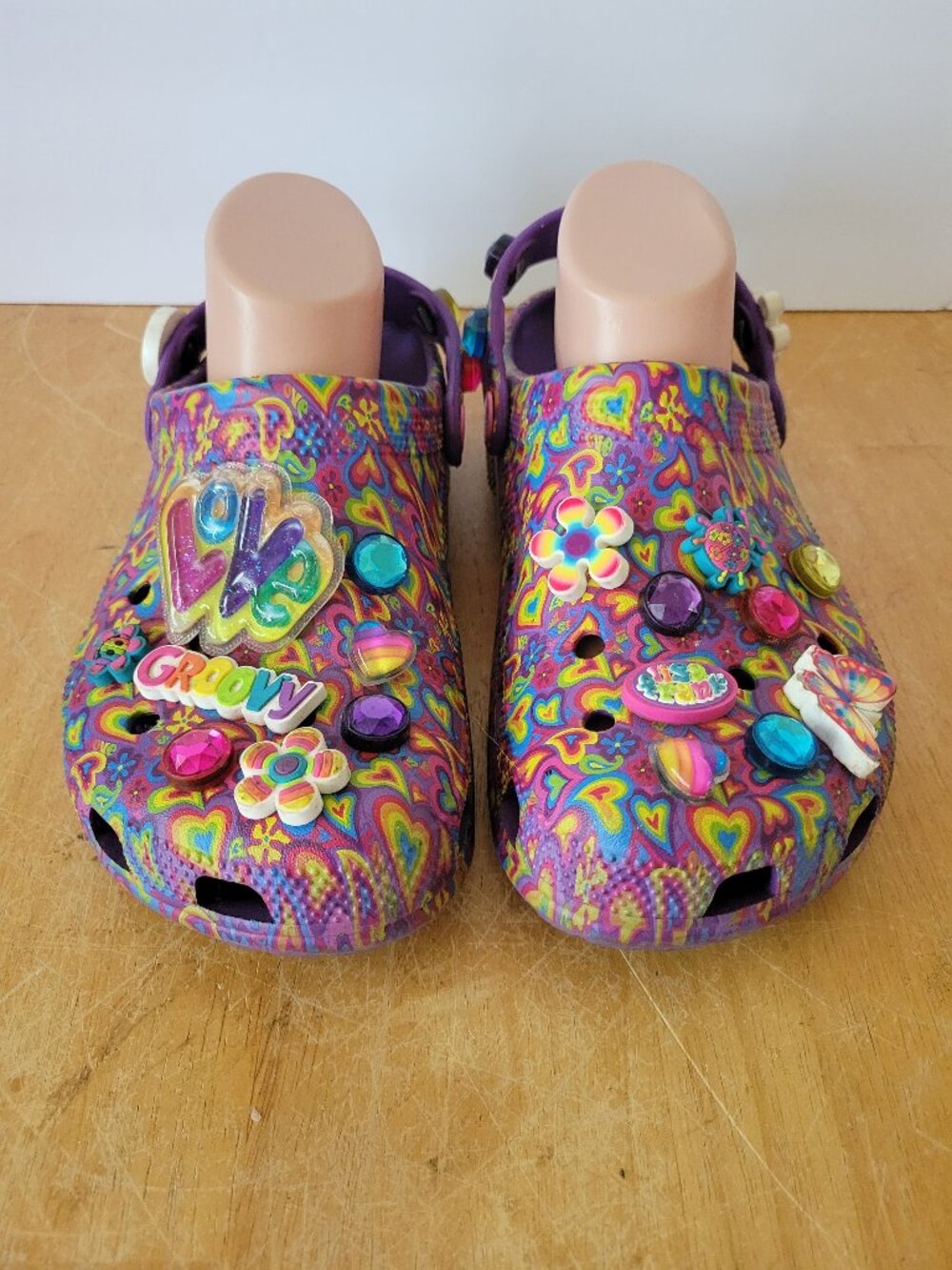 Lisa Frank Crocs Classic Sandals Purple Neon Hearts Women Size 9